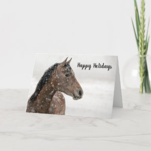 Cheval dans la carte de vacances neige Noël