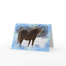 Cheval dans la neige Carte Noël