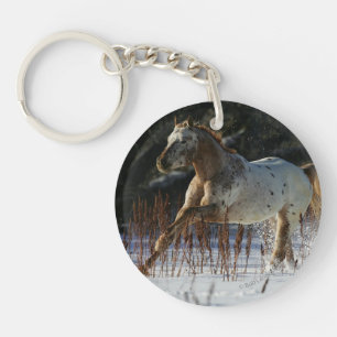 Cheval d'Appaloosa fonctionnant dans la neige