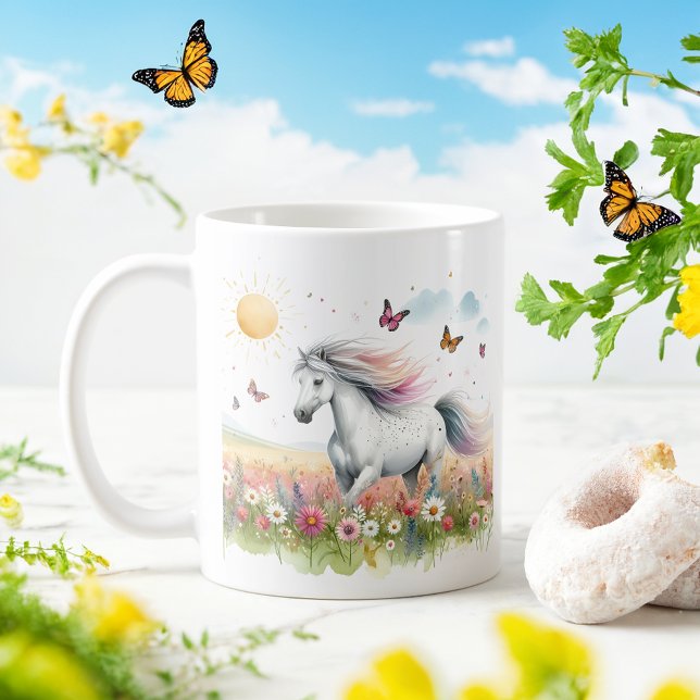 Cheval d'aquarelle de printemps - Mug d'enfant (Créateur téléchargé)