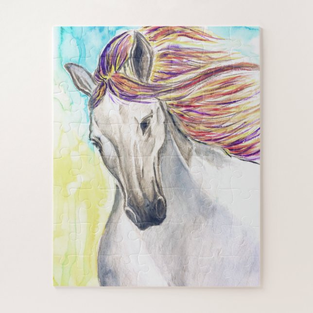 Cheval de course blanc Jigsaw Puzzle Peinture (Vertical)
