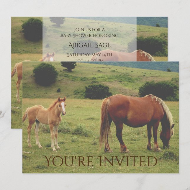 Cheval de jument et de poulain Invitation Baby sho (Devant / Derrière)