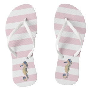 Cheval de mer bleu sur bandes blush tongs flops