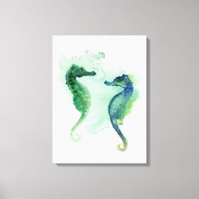 Cheval de mer bleu vert blanc toile hippocampe (Recto)