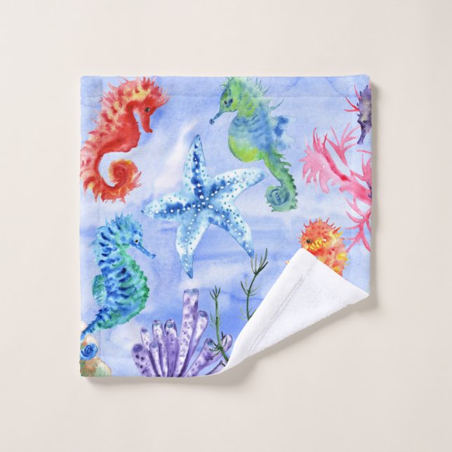 Cheval De Mer Et Épée Avec Corail Motif (Gant de toilette)