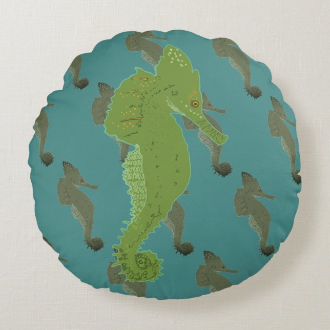 Cheval de mer, Poisson Art coussin rond (Devant)