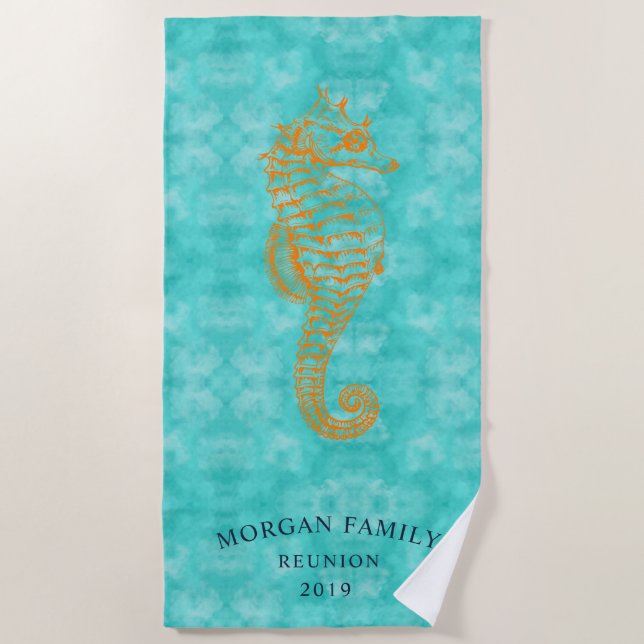 Cheval de mer Turquoise | Serviette de plage perso (Devant)