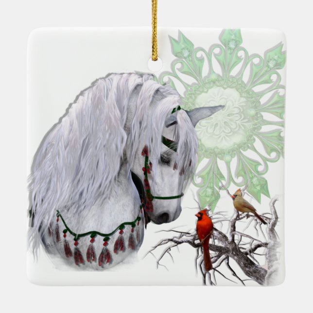 Cheval de Noël & Cardinaux Ornement recto-verso (Dos)