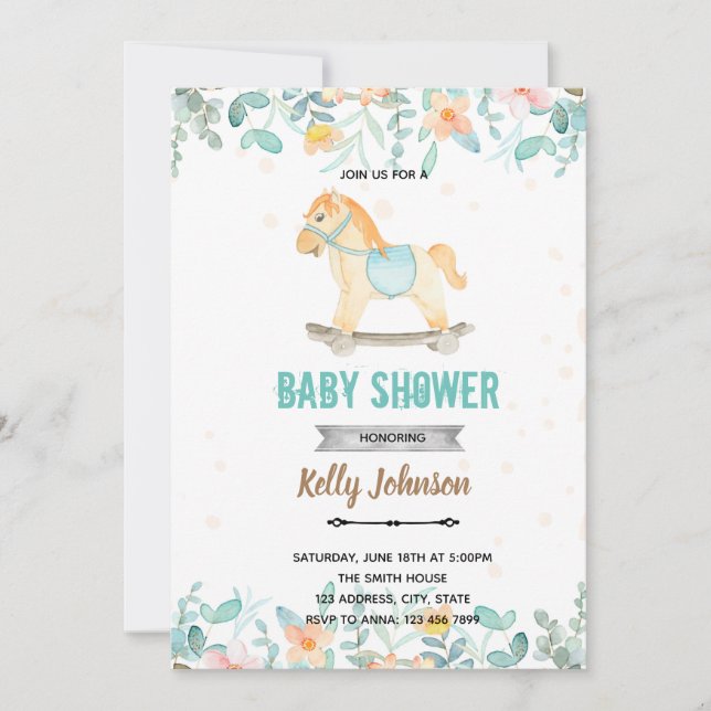 Cheval de roche douche anniversaire invitation (Devant)