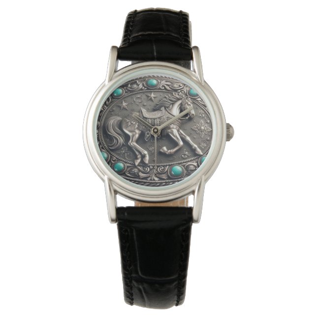 Cheval de Rodéo Occidental avec Montre Turquoise (devant)