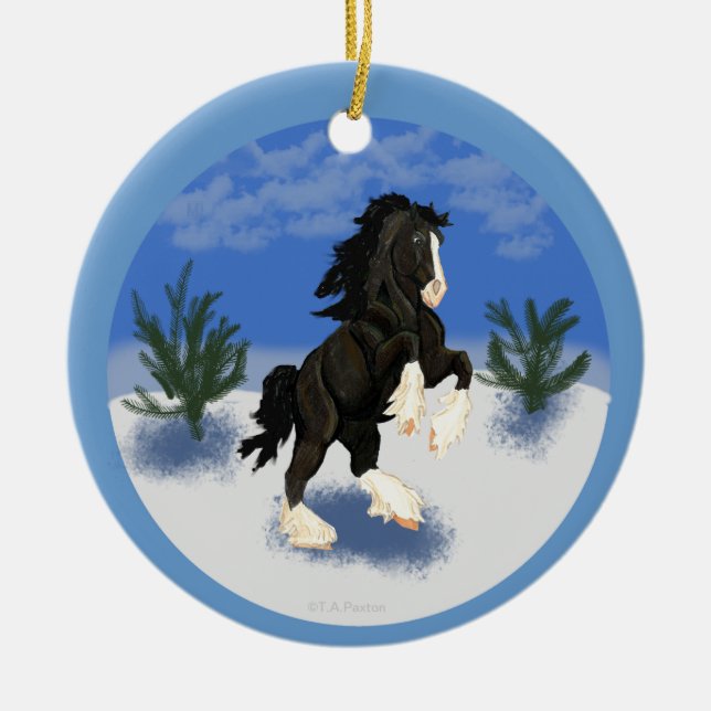 Cheval de Shire en ornement rond de Noël d'hiver (Devant)