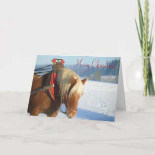 Cheval de travail dans la neige - Carte de Noël