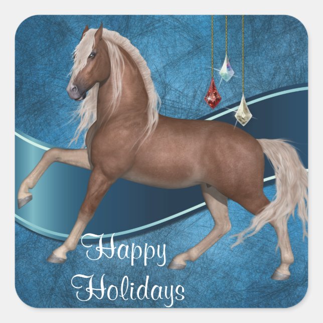 Cheval De Vacances Sur Sticker Bleu (Devant)