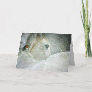 cheval en hiver carte de voeux
