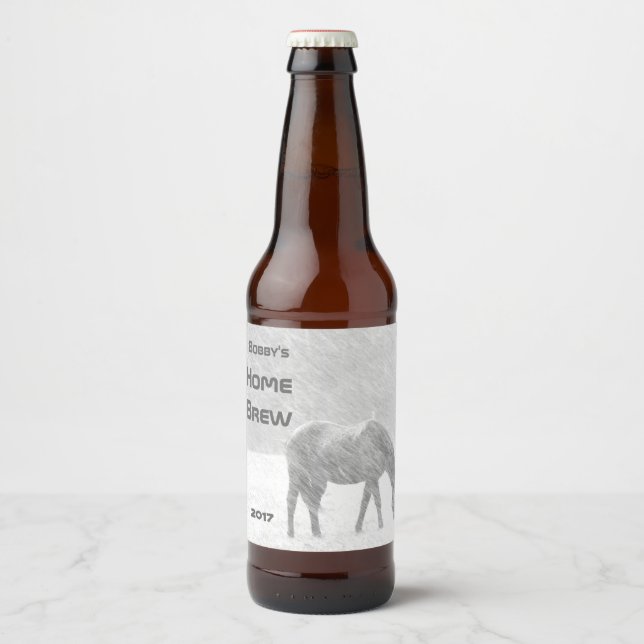 Cheval en hiver Tempête de neige Bière Étiquette (Devant)