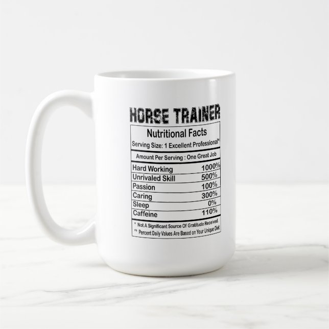 Cheval Entraîneur Faits nutritionnels 11oz Mug (Gauche)