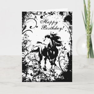 Cheval et fleurs Bonne carte d'anniversaire
