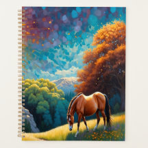 Cheval et fleurs dans un pré coloré