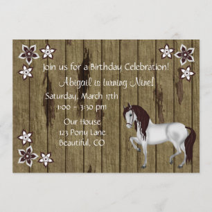 Cheval et Fleurs Invitation Anniversaire ~ Filles
