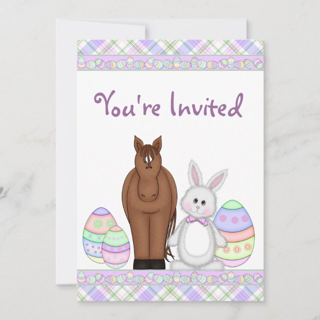 Cheval et lapin de Pâques Invitation d'anniversair (Devant)