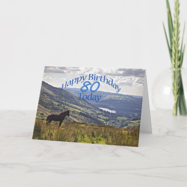 Cheval et paysage Carte 80e anniversaire (Devant)
