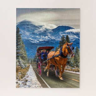 CHEVAL ET TRANSPORT AVEC MONT SHASTA JIGSAW PUZZLE