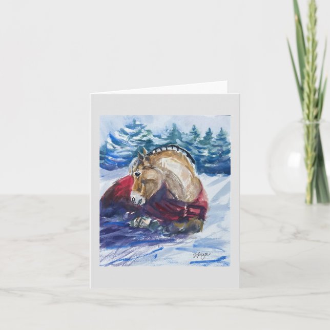 Cheval Fjord en Aquarelle de neige - Carte de voeu (Devant)