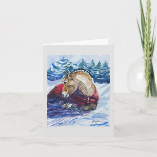 Cheval Fjord en Aquarelle de neige - Carte de voeu