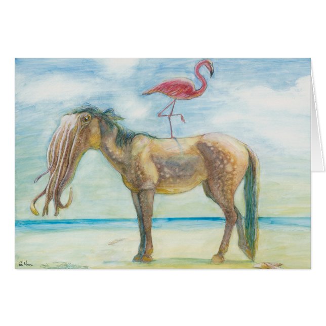 Cheval & Flamant rose avec carte Tentacles (Devant Horizontal)