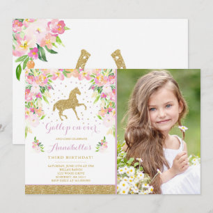 Cheval Invitation Anniversaire Floral Pink Gold Ho