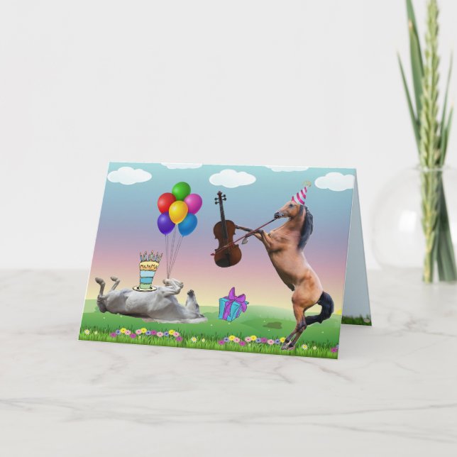 Cheval Jouant La Carte D'Anniversaire Du Violon (Devant)