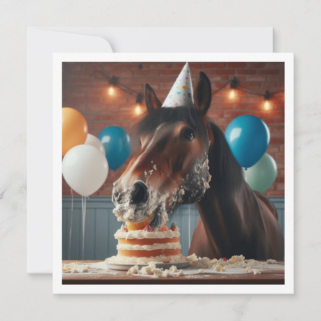 Cheval manger gâteau invitation anniversaire, Amat (Devant)