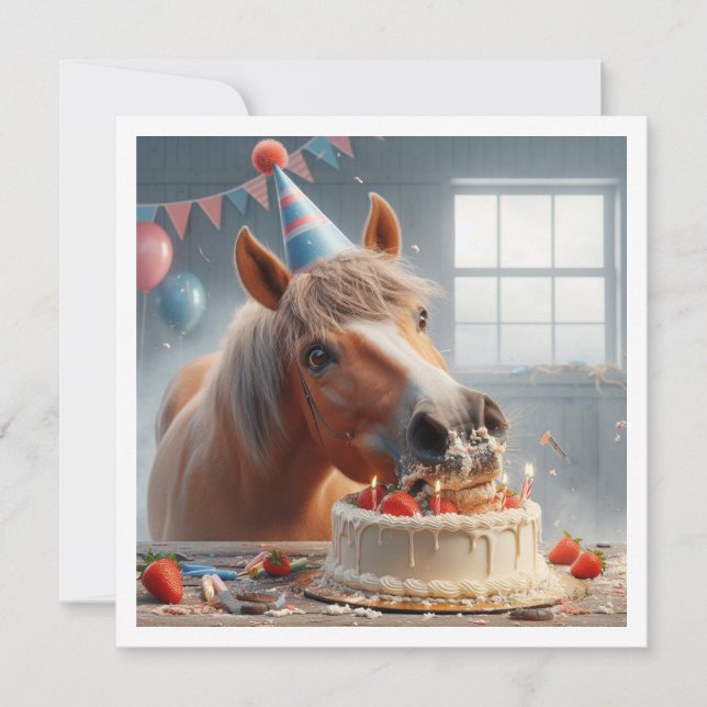Cheval manger gâteau invitation anniversaire, Amat (Devant)