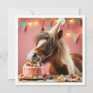 Cheval manger gâteau invitation anniversaire, Amat