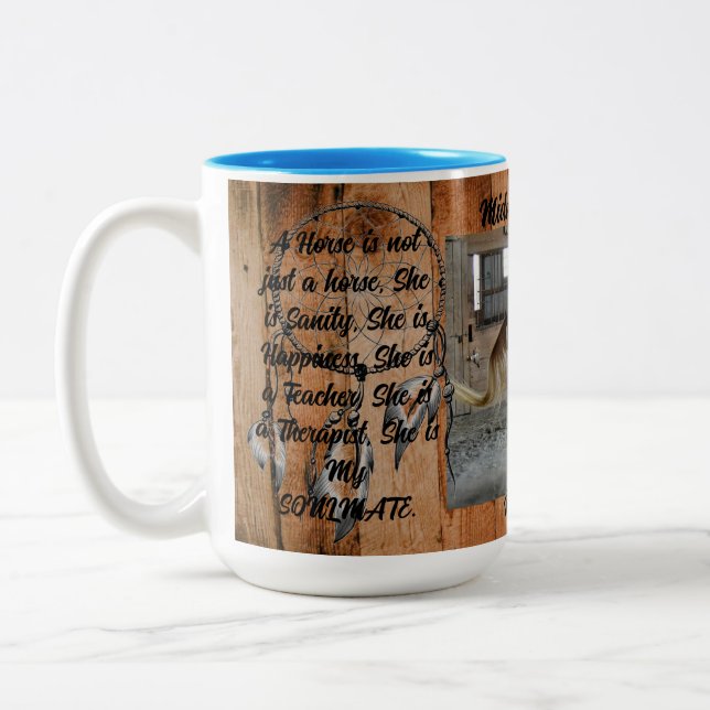 Cheval Mug à deux tons avec plumes, 15 oz (Gauche)