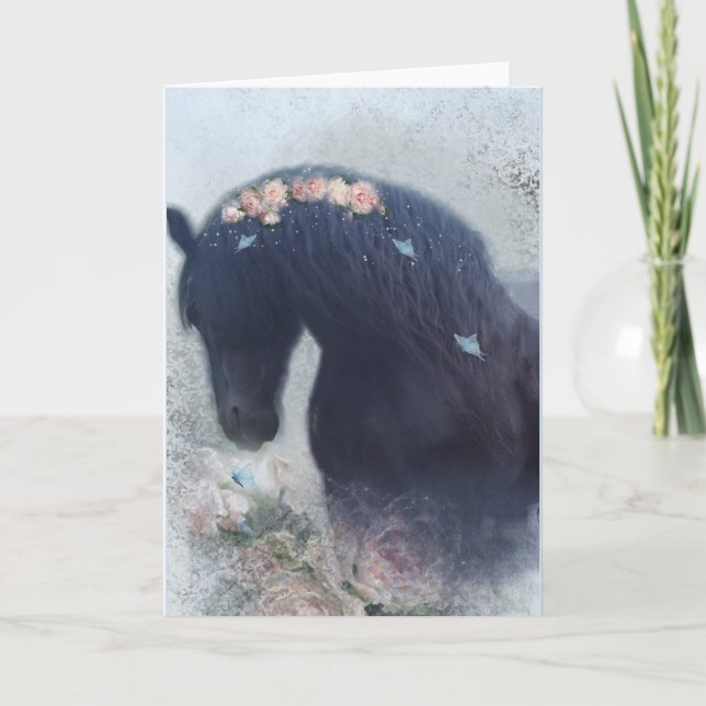 Cheval noir - Carte de voeux (Devant)