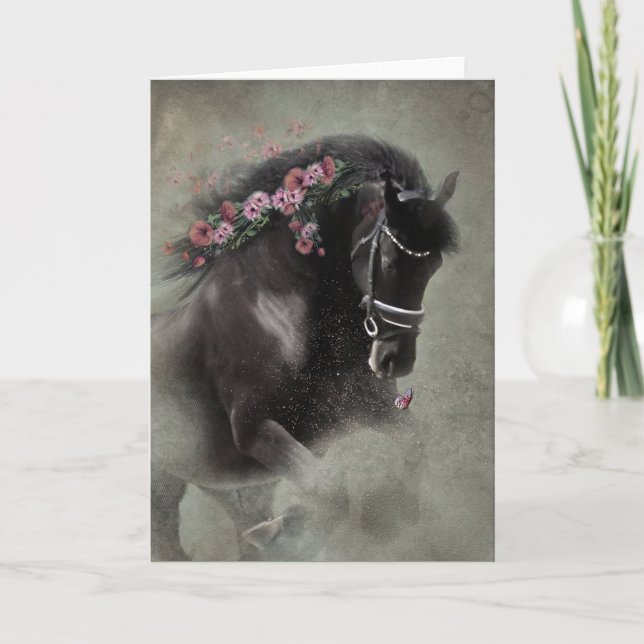 Cheval noir - Carte de voeux (Devant)