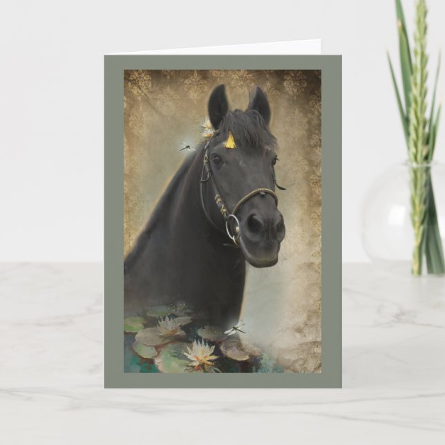 Cheval noir - Carte de voeux (Devant)