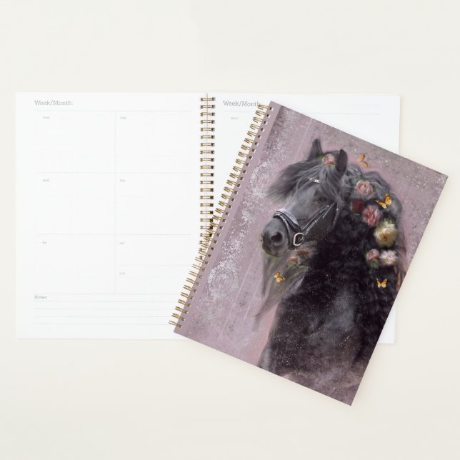 Cheval Noir Cheval Friesen - Calendrier, Planifica (Devant avec enveloppe)