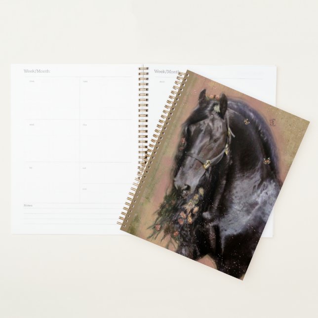 Cheval Noir Cheval Friesen - Calendrier, Planifica (Devant avec enveloppe)