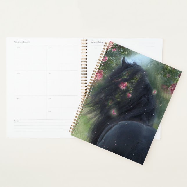 Cheval Noir Cheval Friesen - Calendrier, Planifica (Devant avec enveloppe)
