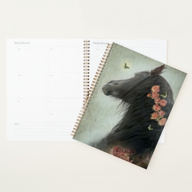 Cheval Noir Cheval Friesen - Calendrier, Planifica (Devant avec enveloppe)