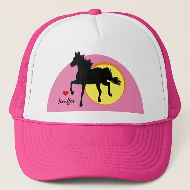 Cheval Noir Courir & Amour Chevaux / nom casquette (Devant)
