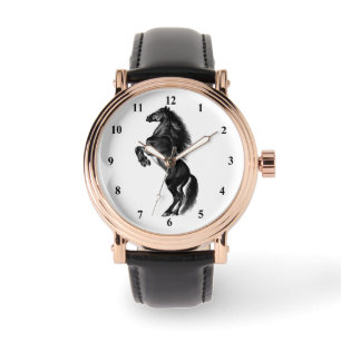 Cheval noir droit Montre cadeau