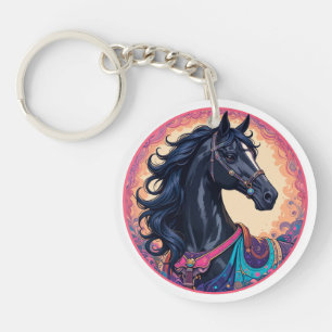 Cheval noir élégant avec fond vibrant