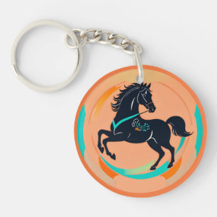 Cheval noir sur fond coloré