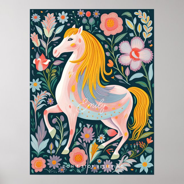cheval poney fleuri magique poster de chambre pour (Devant)