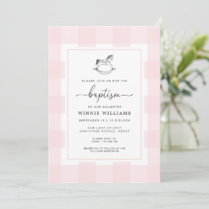Cheval Rocher Rose En vichy Baptême Invitation