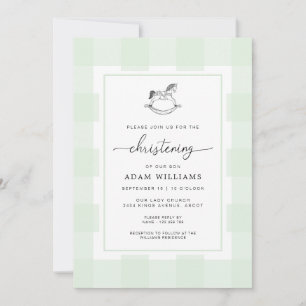 Cheval Rocher Vert En vichy Christening Invitation