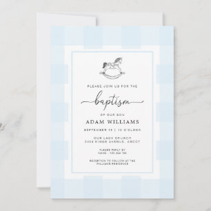 Cheval Rocheux Bleu En vichy Baptême Invitation